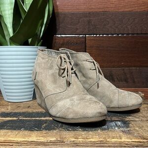 Route 66 Light Tan Faux Suede Lace Up Wedge Ankle Boots